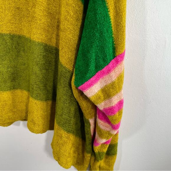 Free People All About You Stripe Chenille Sweater Multi Green Pink XS Oversized - Picture 12 of 16